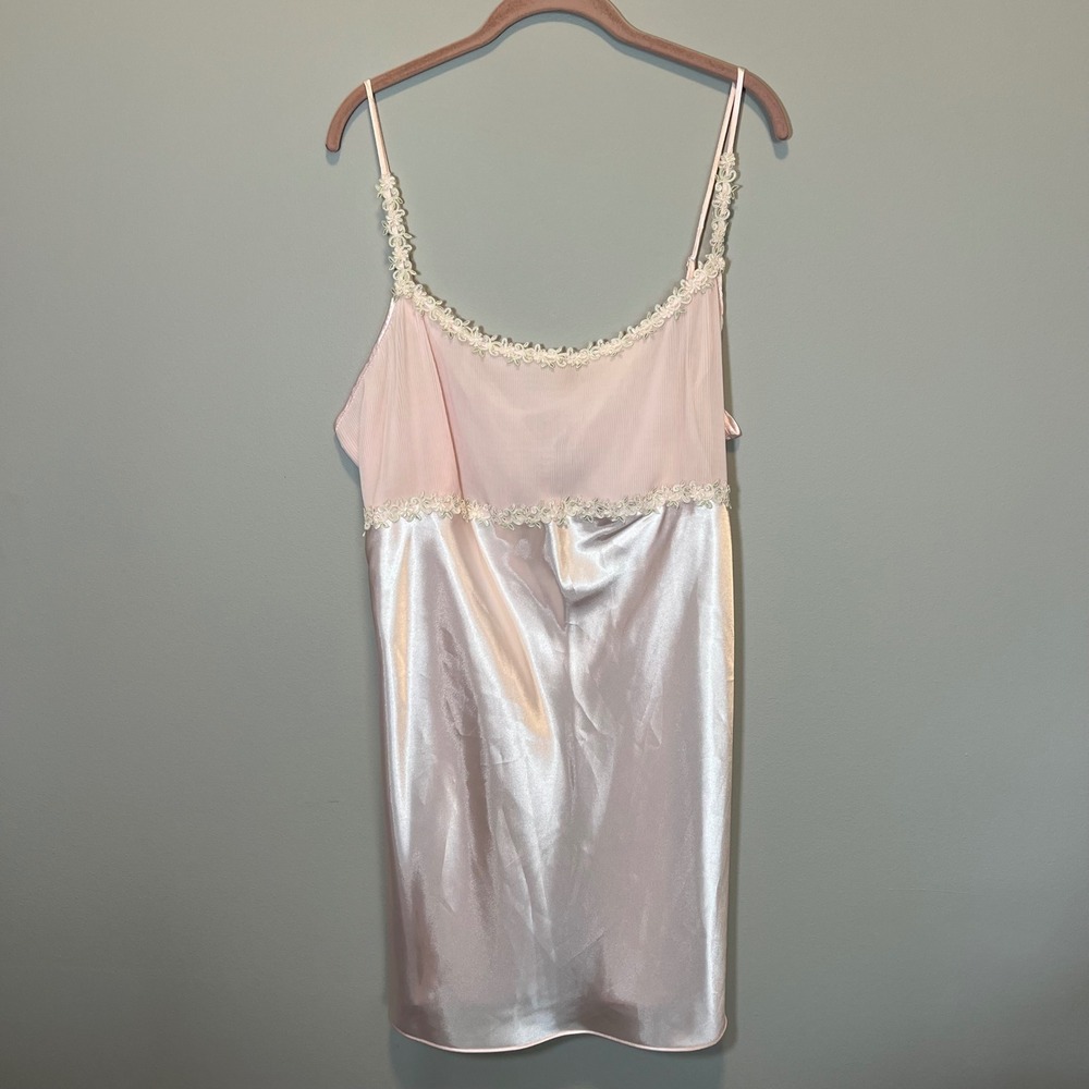 Massini Pink Satin Lace Trim Chemise Nightgown Pleated Chiffon Plus Size 3X